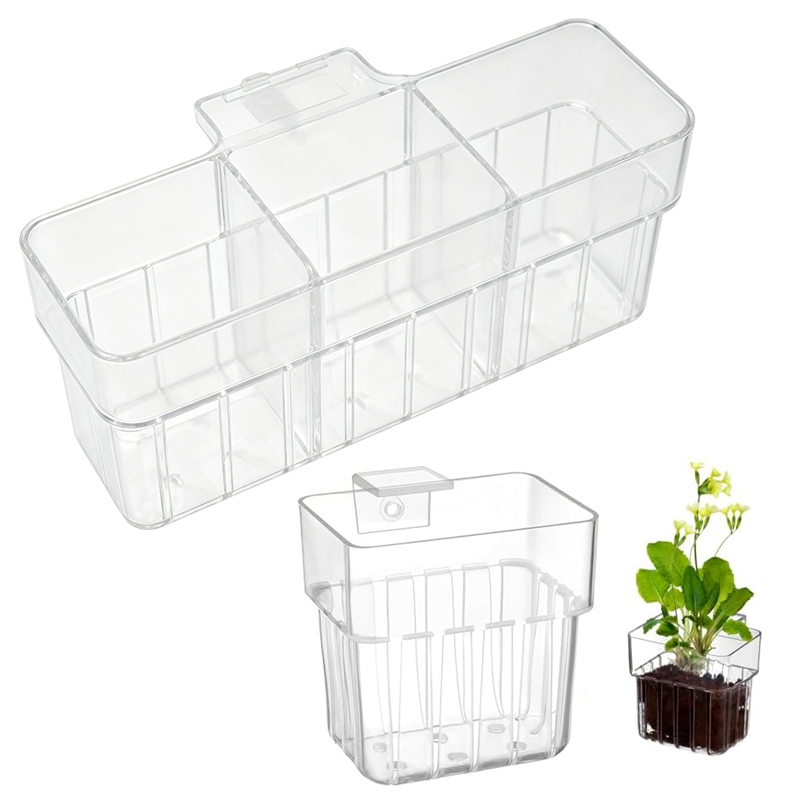 Aquarium Planted Wall - ตะกร้าปลูกพืชแบบไฮโดรโปนิกส์ใสสำหรับติดผนัง - ถ้วยปลูกต้นไม้สำหรับตกแต่งตู้ปลา