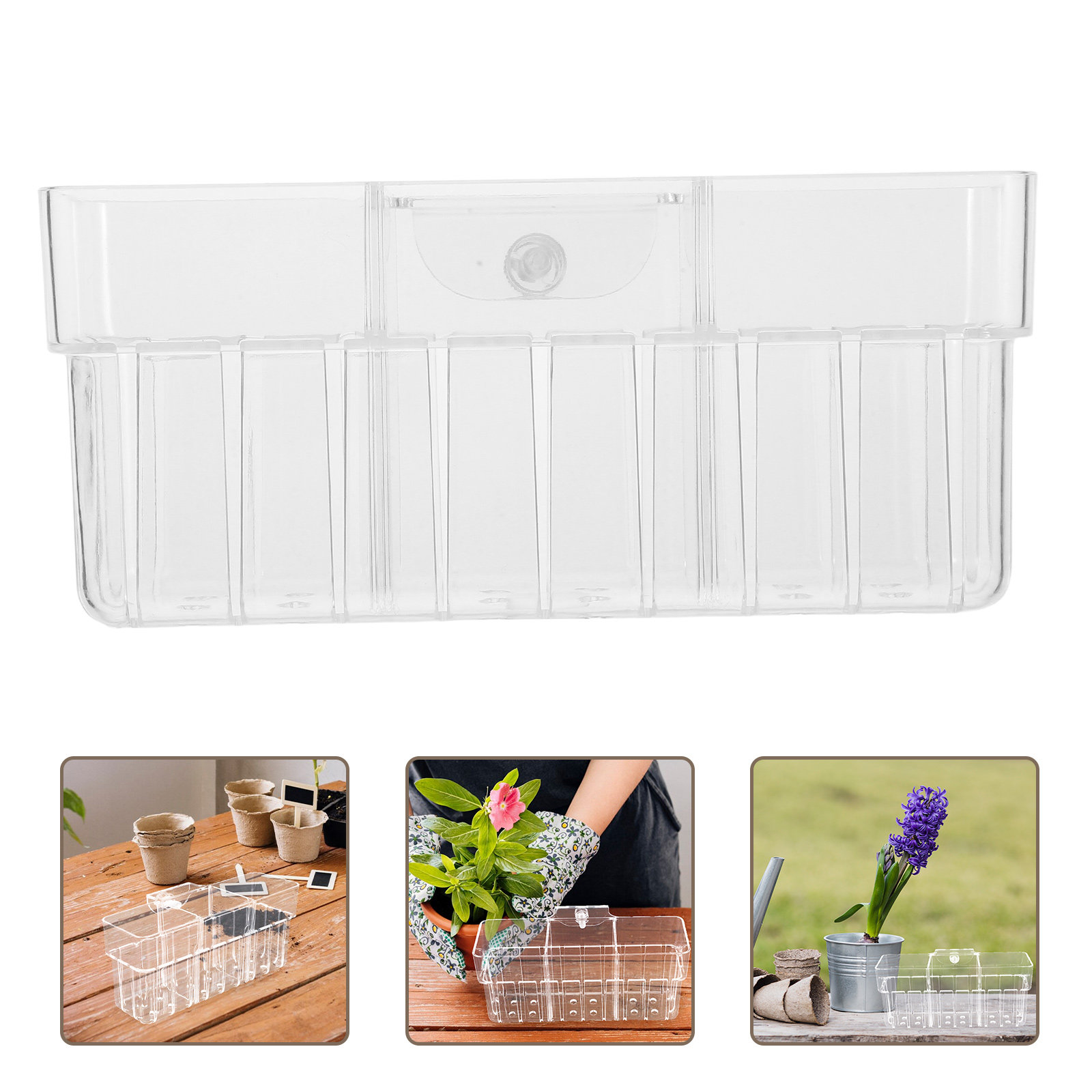 Aquarium Planted Wall - ตะกร้าปลูกพืชไฮโดรโพนิกแบบสามช่องใส ติดผนังสำหรับตู้ปลา อุปกรณ์ตกแต่งสวนน้ำในตู้ปลา
