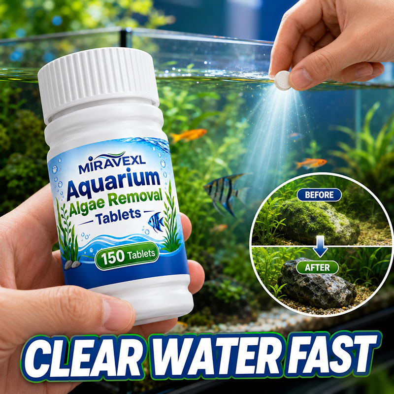 Aquarium Planted Fish - เม็ดกำจัดตะไคร่น้ำในตู้ปลา MIRAVEXL 150 เม็ด, ยาฆ่าตะไคร่น้ำที่ปลอดภัย, ช่วยให้น้ำใสขึ้นอย่างรวดเร็วสำหรับปลาในน้ำจืดและพืชน้ำ